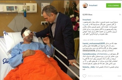 آخرین تصویر صفحه اینستاگرام رئیس جمهور؛ صبح امروز حسین فریدون، دستیار ویژه رئیس‌جمهور، از حسینی، خبرنگار صداوسیما که در سوریه مجروح شده، عیادت کرد.
