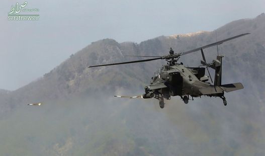 یک هلیکوپتر آپاچی آمریکا در رزمایش مشترک با ارتش کره جنوبی