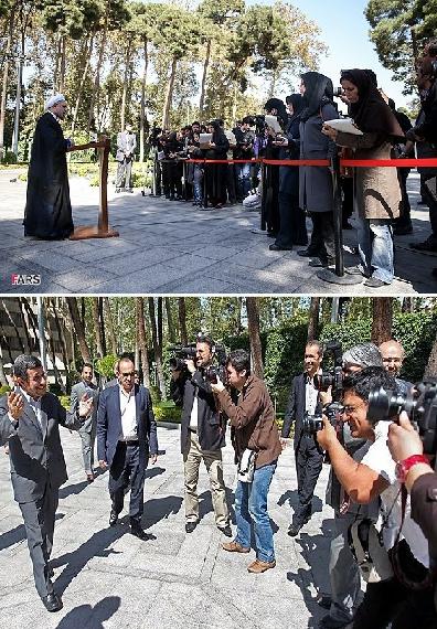عکس/ برخورد احمدی?نژاد و روحانی با خبرنگاران