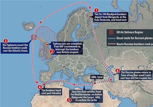 مسیر عجیب بمب‌افکن‌های روسی+نقشه