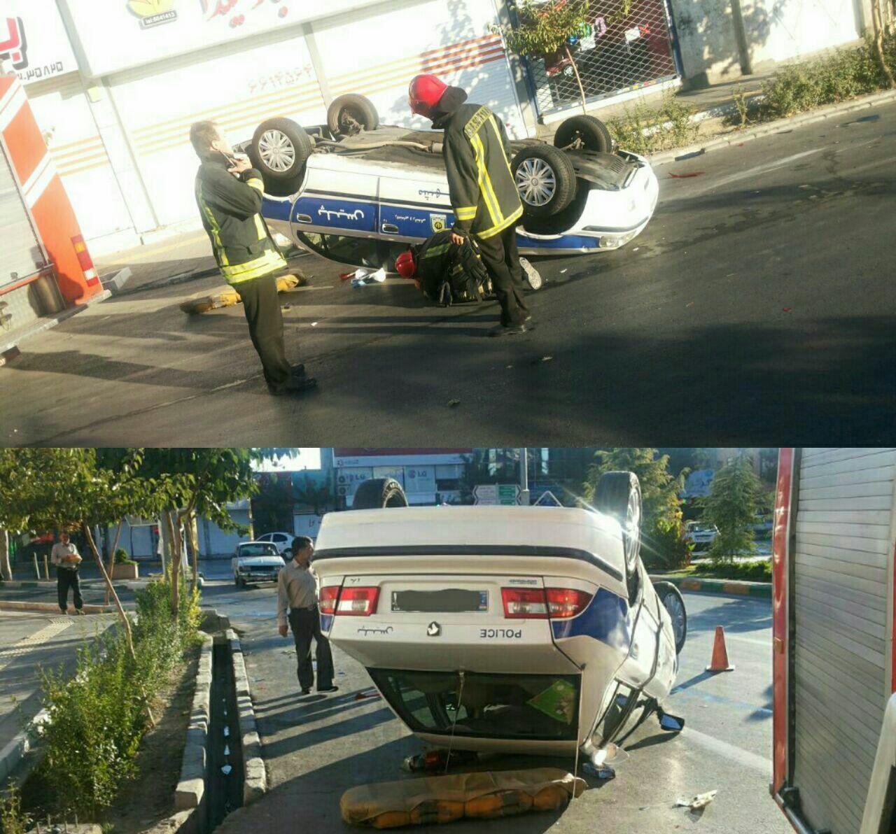 عکس/خودروی پلیس واژگون شد
