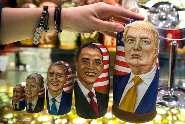 عکس/ماتروشکاهای روس با تصاویر رؤسای جمهور آمریکا