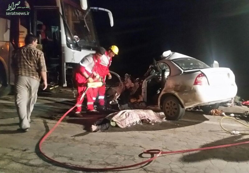 4 کشته در تصادف اتوبوس و تیبا در فردوس +تصاویر