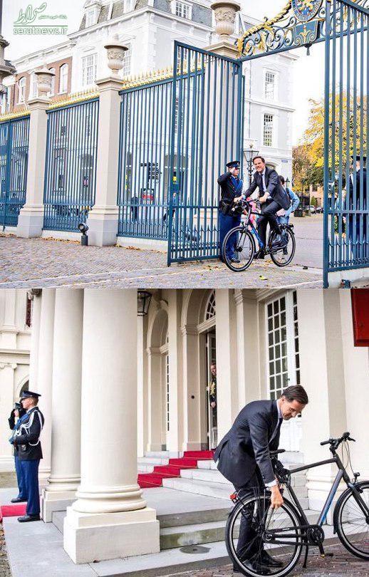 عکس/ تردد نخست وزیر هلند به کاخ سلطنتی با دوچرخه