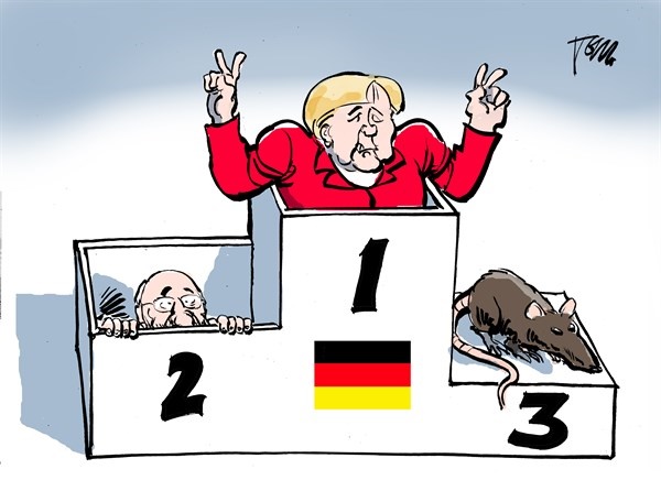 کاریکاتور/دو نمای متفاوت از پیروزی آنگلا مرکل!