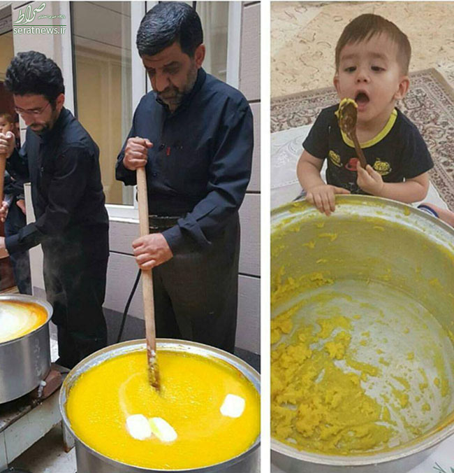 عکس/ عزت الله ضرغامی درحال پخت شله زرد دخترش