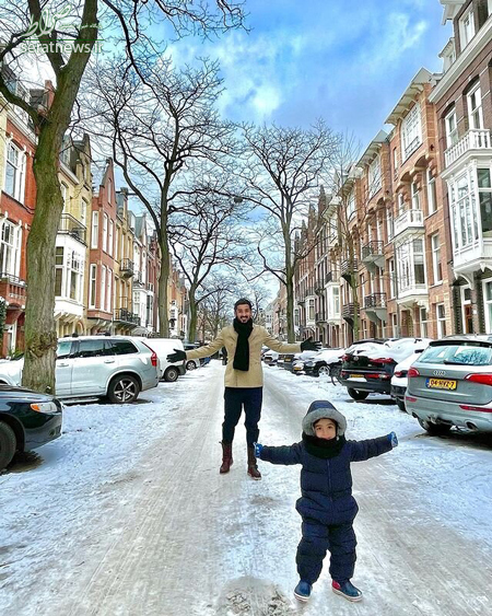 عکس/ برف بازی رضا گوچی و پسرش در هلند