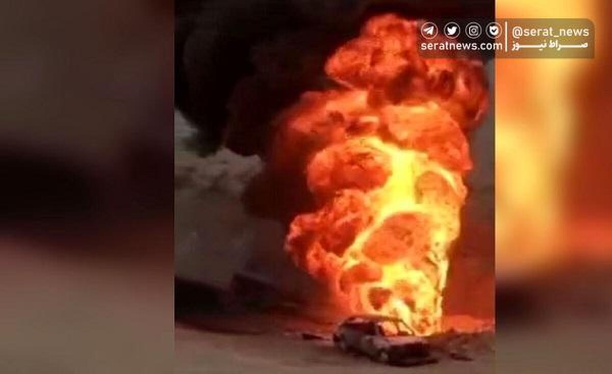 انفجار خط لوله انتقال نفت در هرمزگان / خودرو پراید هم در آتش سوخت + فیلم