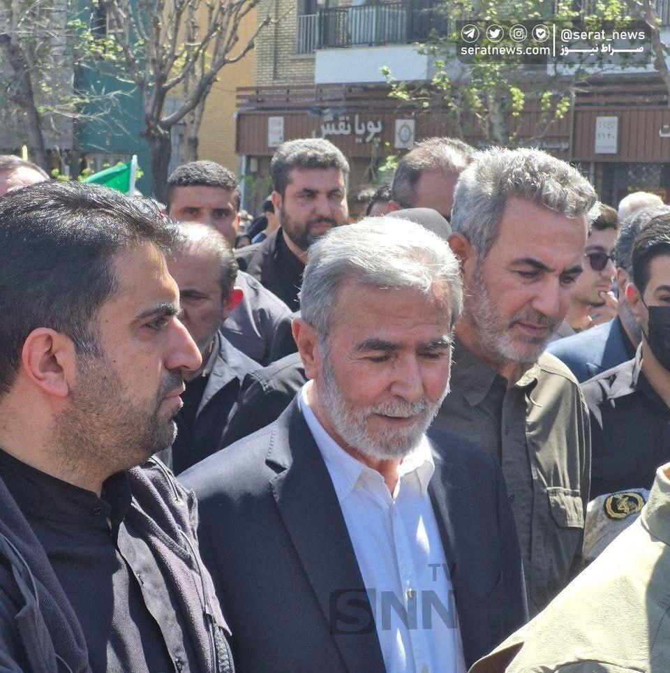 حضور دبیرکل جهاد اسلامی فلسطین و و نایب‌رئیس الحشدالشعبی در راهپیمایی روز قدسِ تهران